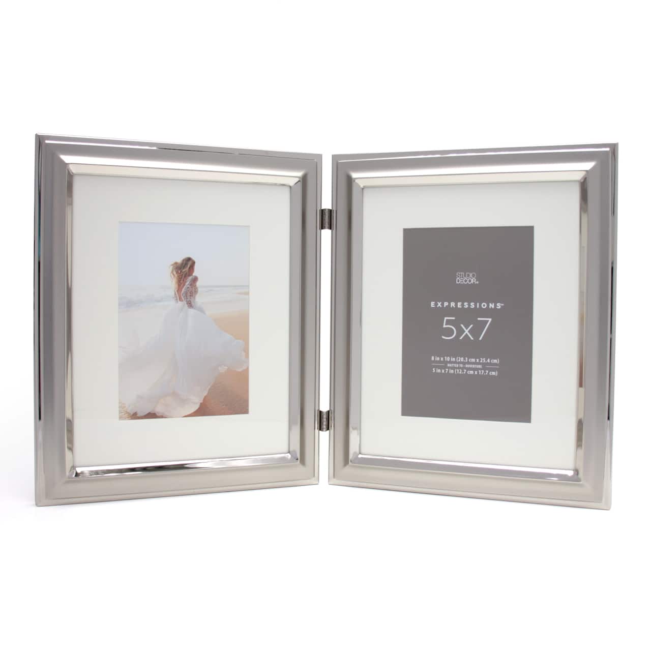 2 Opening Silver Hinged 5&#x22; x 7&#x22; Frame with Mat, Expressions&#x2122; by Studio D&#xE9;cor&#xAE;